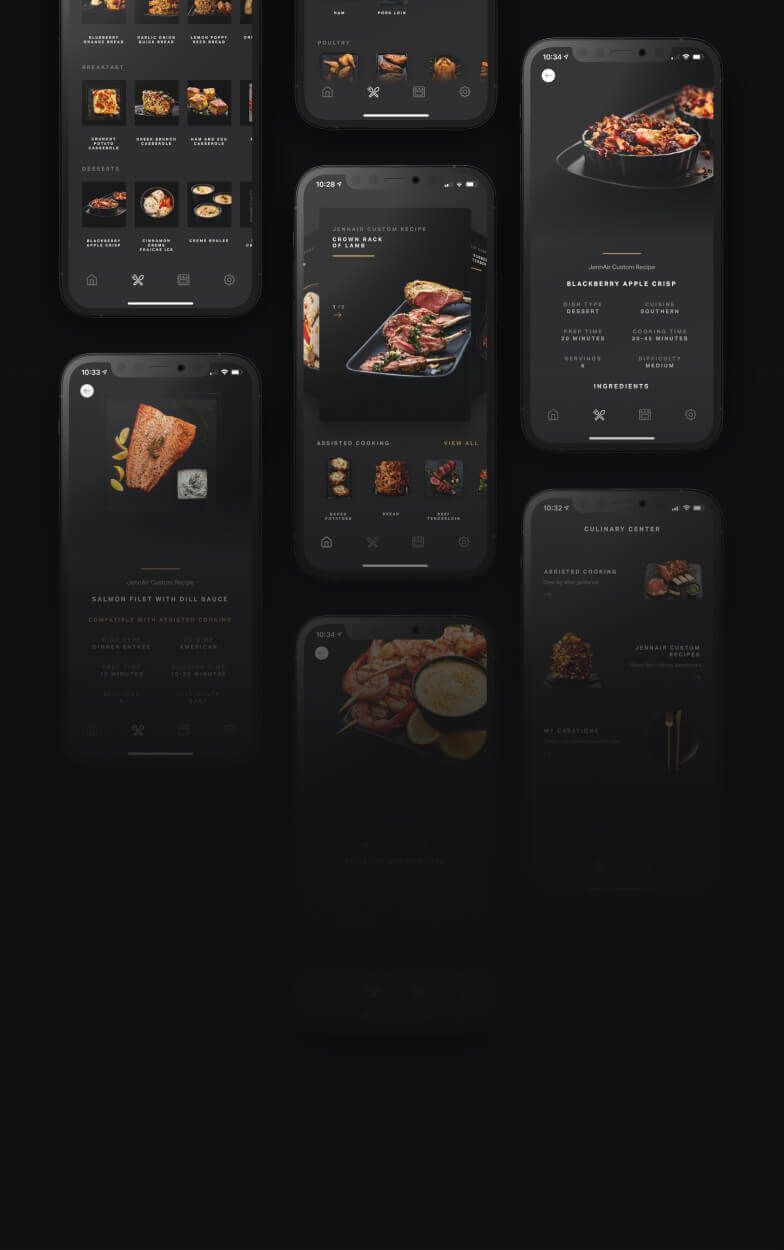 Screens from the Culinary Center on the JennAir app.