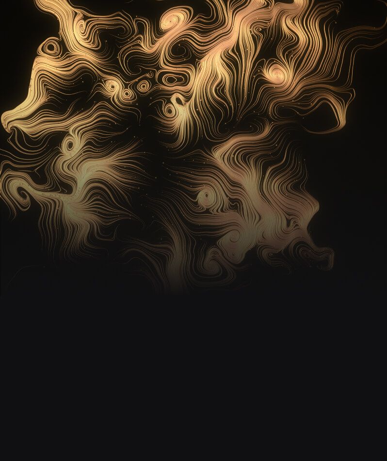 Golden spirals and whorls on a black background.